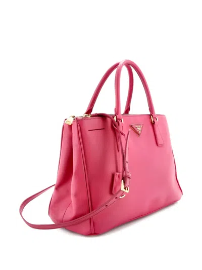 Pre-owned Prada Galleria Double Zip Saffiano Leather Medium Tote Bag In Pink