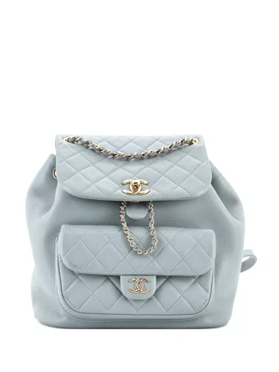 Pre-owned Chanel Duma Drawstring Quilted Leather Large Backpack In Gray