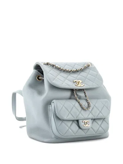 Pre-owned Chanel Duma Drawstring Quilted Leather Large Backpack In Gray