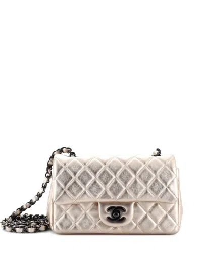 Pre-owned Chanel Classic Single Flap Bag Quilted Metallic Lambskin Mini Crossbody Bag In Gold