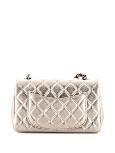 Pre-owned Chanel Classic Single Flap Bag Quilted Metallic Lambskin Mini Crossbody Bag In Gold