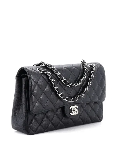 Pre-owned Chanel Classic Double Flap Bag Quilted Caviar Medium Shoulder Bag In Black
