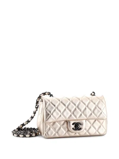 Pre-owned Chanel Classic Single Flap Bag Quilted Metallic Lambskin Mini Crossbody Bag In Gold
