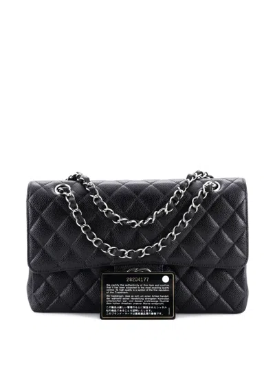 Pre-owned Chanel Classic Double Flap Bag Quilted Caviar Medium Shoulder Bag In Black