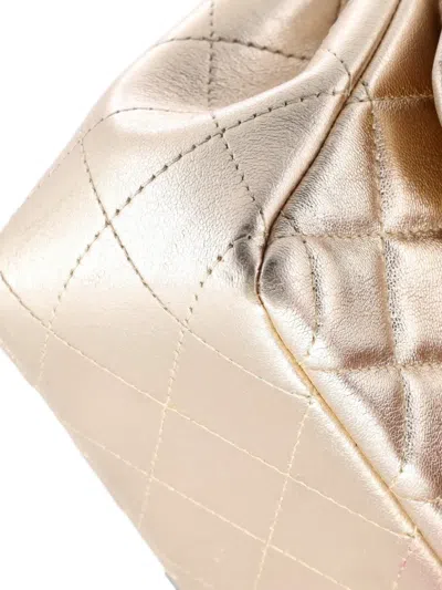 Pre-owned Chanel Classic Single Flap Bag Quilted Metallic Lambskin Mini Crossbody Bag In Gold
