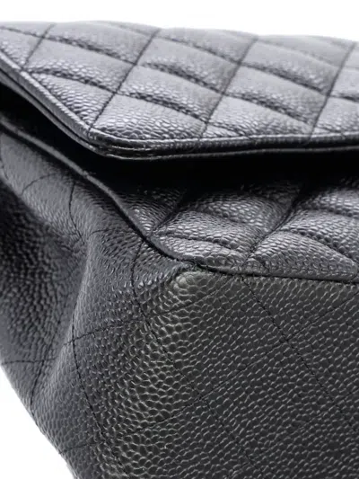 Pre-owned Chanel Classic Double Flap Bag Quilted Caviar Medium Shoulder Bag In Black
