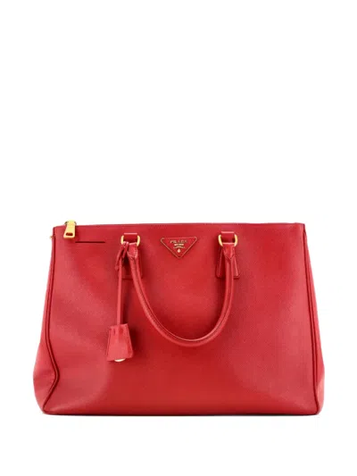 Pre-owned Prada Double Zip Lux Saffiano Leather Medium Tote Bag In Red