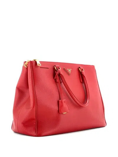 Pre-owned Prada Double Zip Lux Saffiano Leather Medium Tote Bag In Red