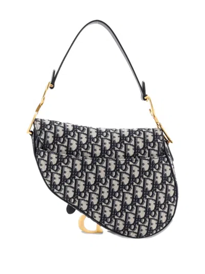 Pre-owned Dior Saddle Handbag Oblique Canvas Medium Shoulder Bag In Blue