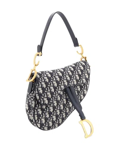Pre-owned Dior Saddle Handbag Oblique Canvas Medium Shoulder Bag In Blue