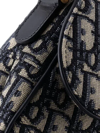 Pre-owned Dior Saddle Handbag Oblique Canvas Medium Shoulder Bag In Blue