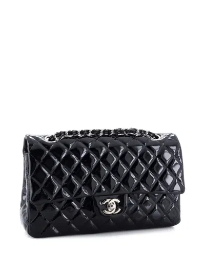 Pre-owned Chanel Classic Double Flap Bag Quilted Patent Medium Shoulder Bag In Black