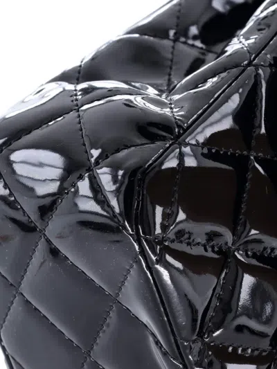 Pre-owned Chanel Classic Double Flap Bag Quilted Patent Medium Shoulder Bag In Black