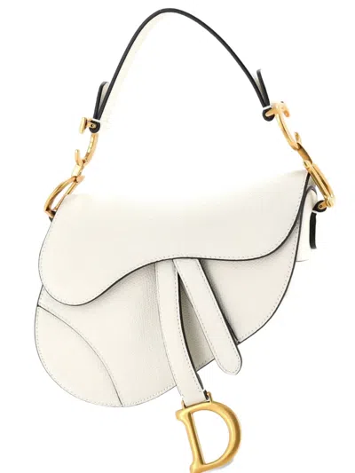 Pre-owned Dior Saddle Handbag Leather Mini Shoulder Bag In White