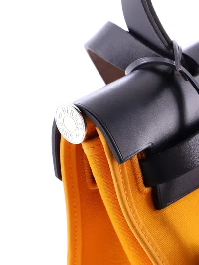 Pre-owned Hermes Herbag Zip Leather And Toile 31 Shoulder Bag In Blue