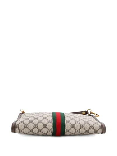 Pre-owned Balenciaga X Gucci The Hacker Project Web Wristlet Bb Coated Canvas Clutch Bag In Brown