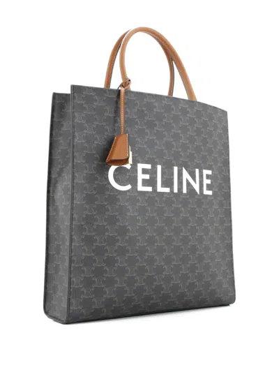 Pre-owned Celine Vertical Cabas Triomphe Coated Canvas Large Tote Bag In Brown