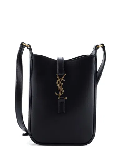 Pre-owned Saint Laurent Le 5 A 7 Vertical Shoulder Bag Leather Mini Crossbody Bag In Black