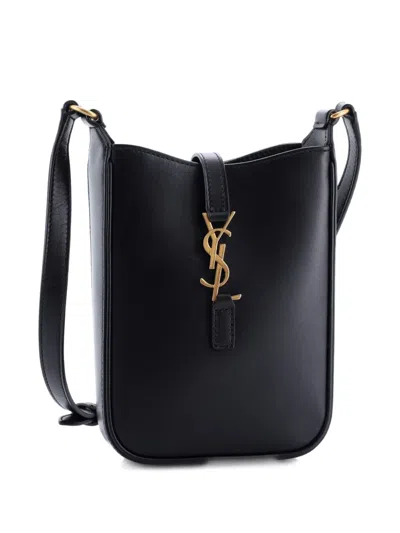 Pre-owned Saint Laurent Le 5 A 7 Vertical Shoulder Bag Leather Mini Crossbody Bag In Black