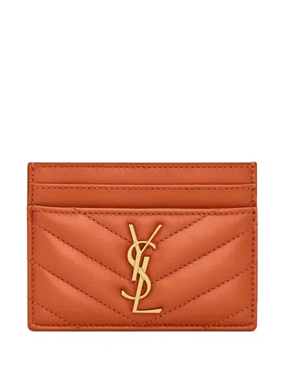 Saint Laurent Monogram Matelasse Leather Card Holder In Orange