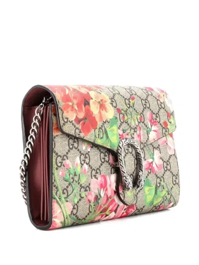 Pre-owned Gucci Dionysus Chain Wallet Blooms Print Gg Coated Canvas Small Crossbody Bag In Brown