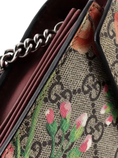 Pre-owned Gucci Dionysus Chain Wallet Blooms Print Gg Coated Canvas Small Crossbody Bag In Brown
