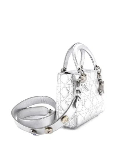 Pre-owned Dior My Lady  Bag Cannage Quilted Leather Satchel In Silver