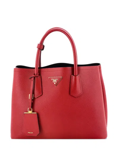 Pre-owned Prada Cuir Double Saffiano Leather Medium Tote Bag In Red