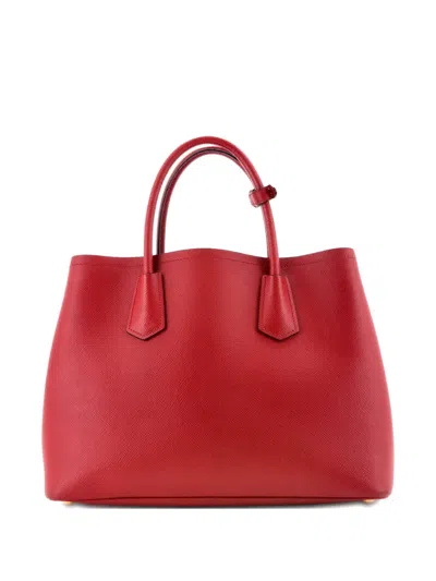 Pre-owned Prada Cuir Double Saffiano Leather Medium Tote Bag In Red