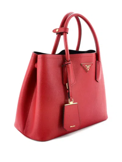 Pre-owned Prada Cuir Double Saffiano Leather Medium Tote Bag In Red