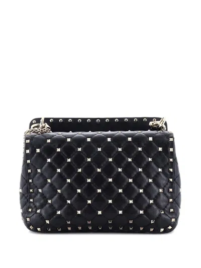 Pre-owned Valentino Garavani Vltn Rockstud Spike Flap Bag Quilted Leather Medium Shoulder Bag In Black