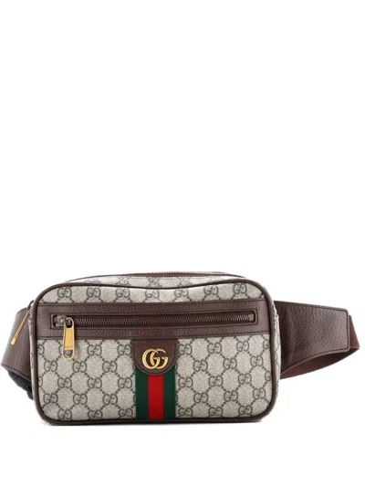 Pre-owned Gucci Ophidia Gg Coated Canvas Medium Belt Bag In Brown