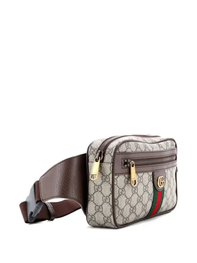 Pre-owned Gucci Ophidia Gg Coated Canvas Medium Belt Bag In Brown