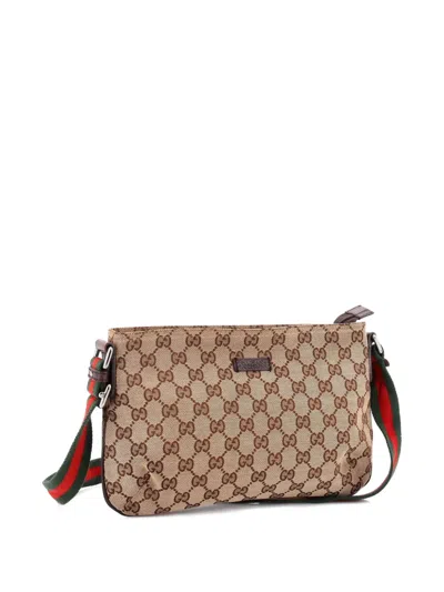 Pre-owned Gucci Web Strap Messenger Bag Gg Canvas Small Crossbody Bag In Brown