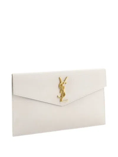 Pre-owned Saint Laurent Uptown Pouch Leather Clutch Bag In Neutral