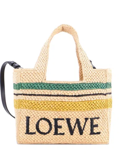 Pre-owned Loewe Paula's Ibiza Logo Convertible Raffia Small Tote Bag In Black