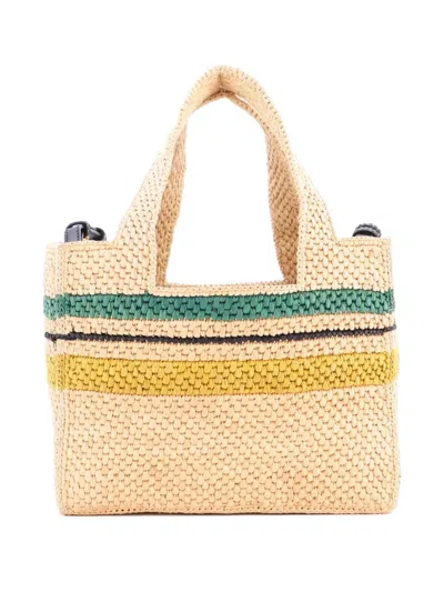 Pre-owned Loewe Paula's Ibiza Logo Convertible Raffia Small Tote Bag In Black