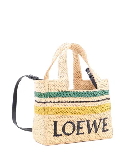 Pre-owned Loewe Paula's Ibiza Logo Convertible Raffia Small Tote Bag In Black