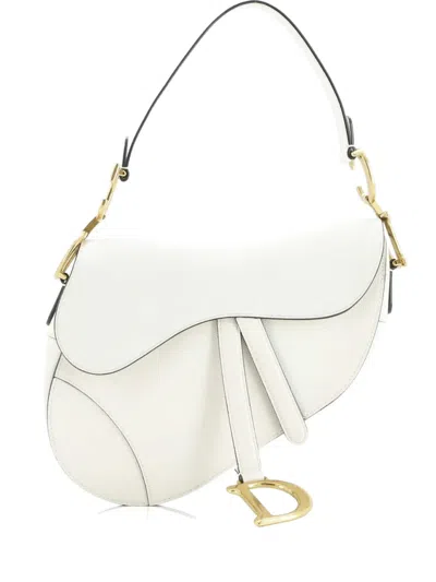 Pre-owned Dior Saddle Handbag Leather Medium Shoulder Bag In White