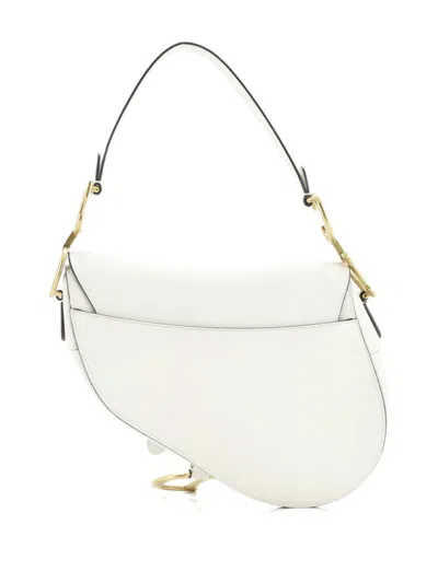 Pre-owned Dior Saddle Handbag Leather Medium Shoulder Bag In White