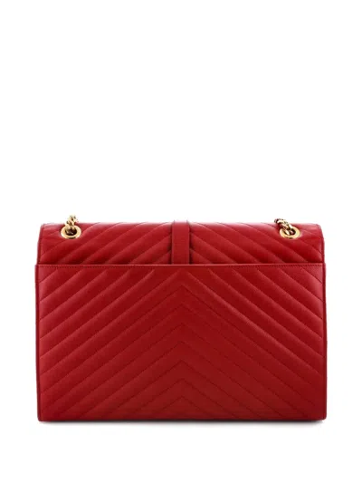 Pre-owned Saint Laurent Classic Monogram Envelope Satchel Matelasse Chevron Leather Large Shoulder Bag In Red
