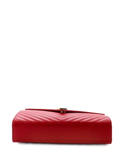 Pre-owned Saint Laurent Classic Monogram Envelope Satchel Matelasse Chevron Leather Large Shoulder Bag In Red