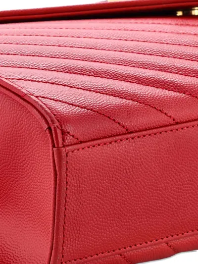 Pre-owned Saint Laurent Classic Monogram Envelope Satchel Matelasse Chevron Leather Large Shoulder Bag In Red