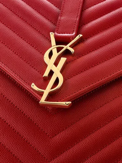 Pre-owned Saint Laurent Classic Monogram Envelope Satchel Matelasse Chevron Leather Large Shoulder Bag In Red