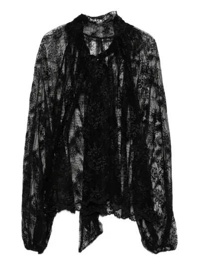 So Allure Lace Scarf Detail Blouse In Black