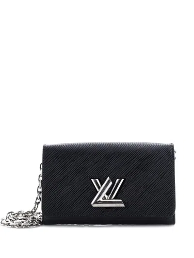 Pre-owned Louis Vuitton Twist Chain Wallet Epi Leather Crossbody Bag In Black