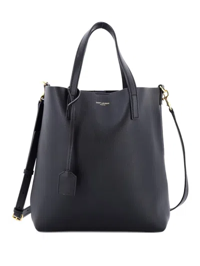 Pre-owned Saint Laurent Shopper Leather Toy Tote Bag In Black