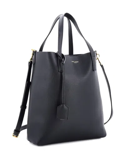 Pre-owned Saint Laurent Shopper Leather Toy Tote Bag In Black