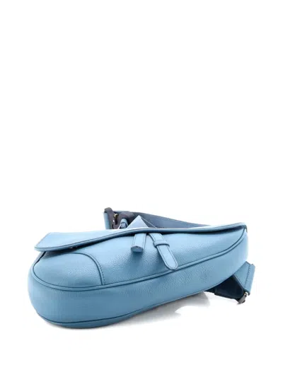 Pre-owned Dior Shawn Stussy Saddle Printed Leather Crossbody Bag In Blue