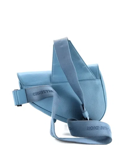 Pre-owned Dior Shawn Stussy Saddle Printed Leather Crossbody Bag In Blue